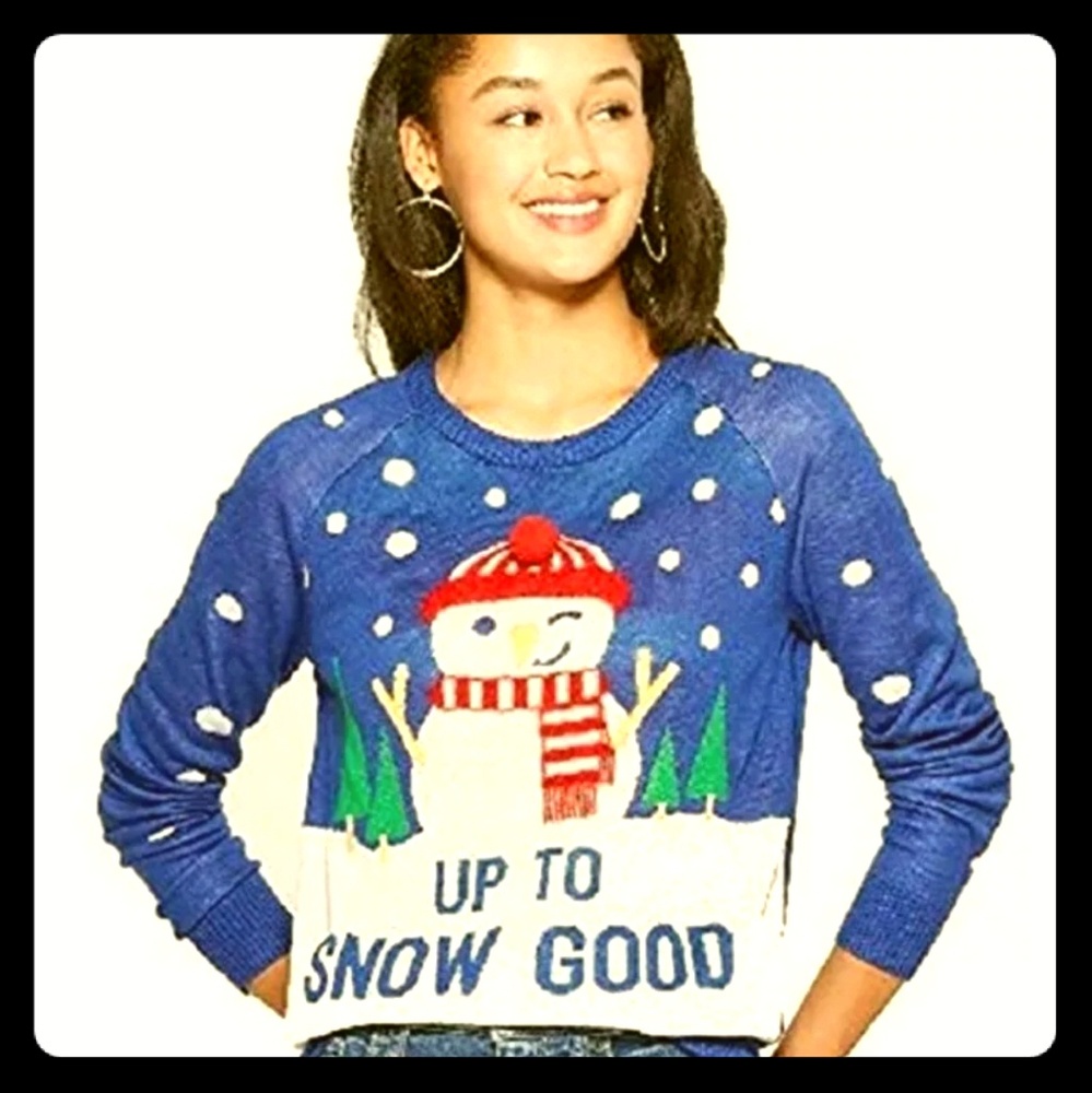 New Well Worn Up To Snow Good Snowman Sweater Large Christmas Sweater NWT